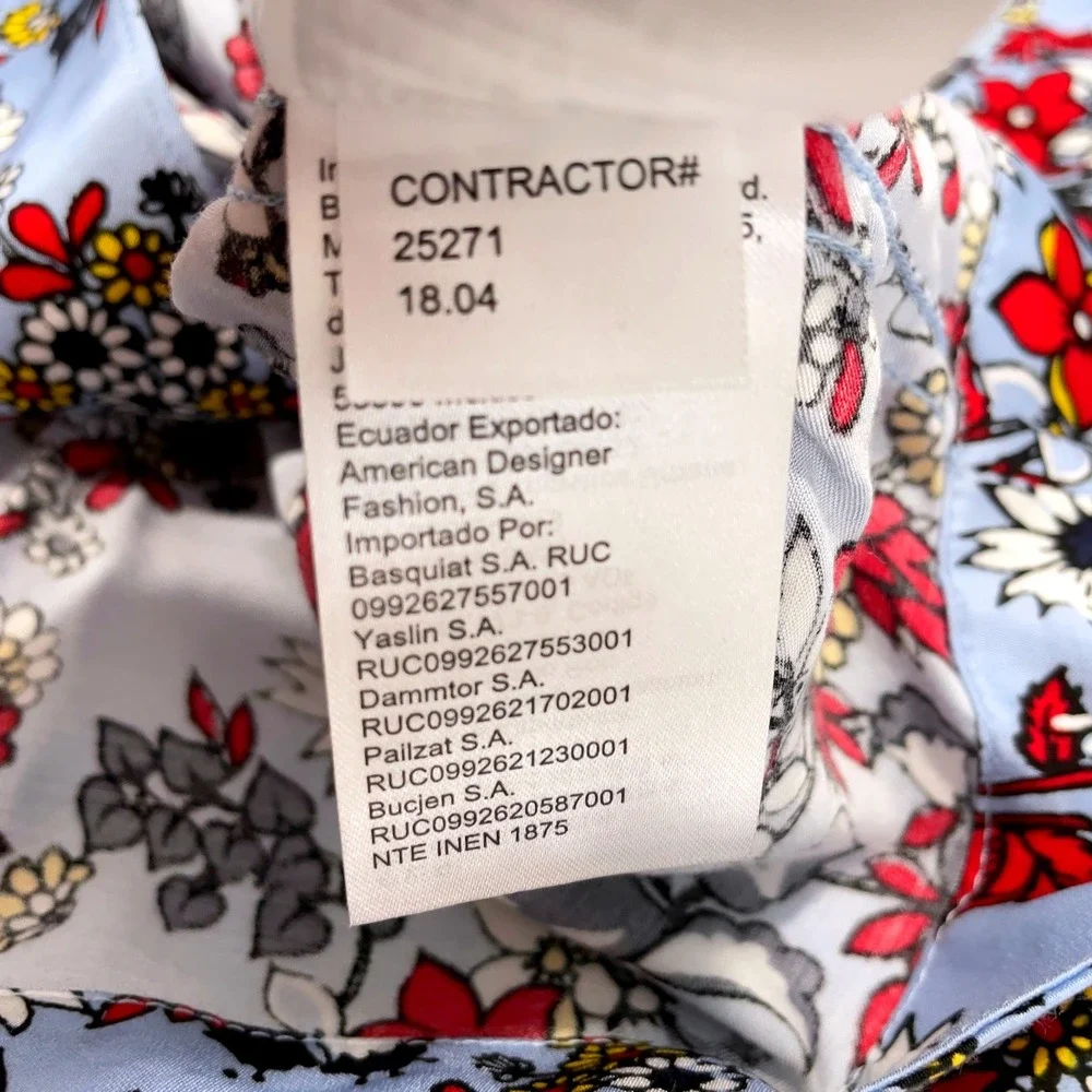 Calvin‎ Klein Jeans Womens Floral Blue Red Shirt Button Down Short Sleeve XL